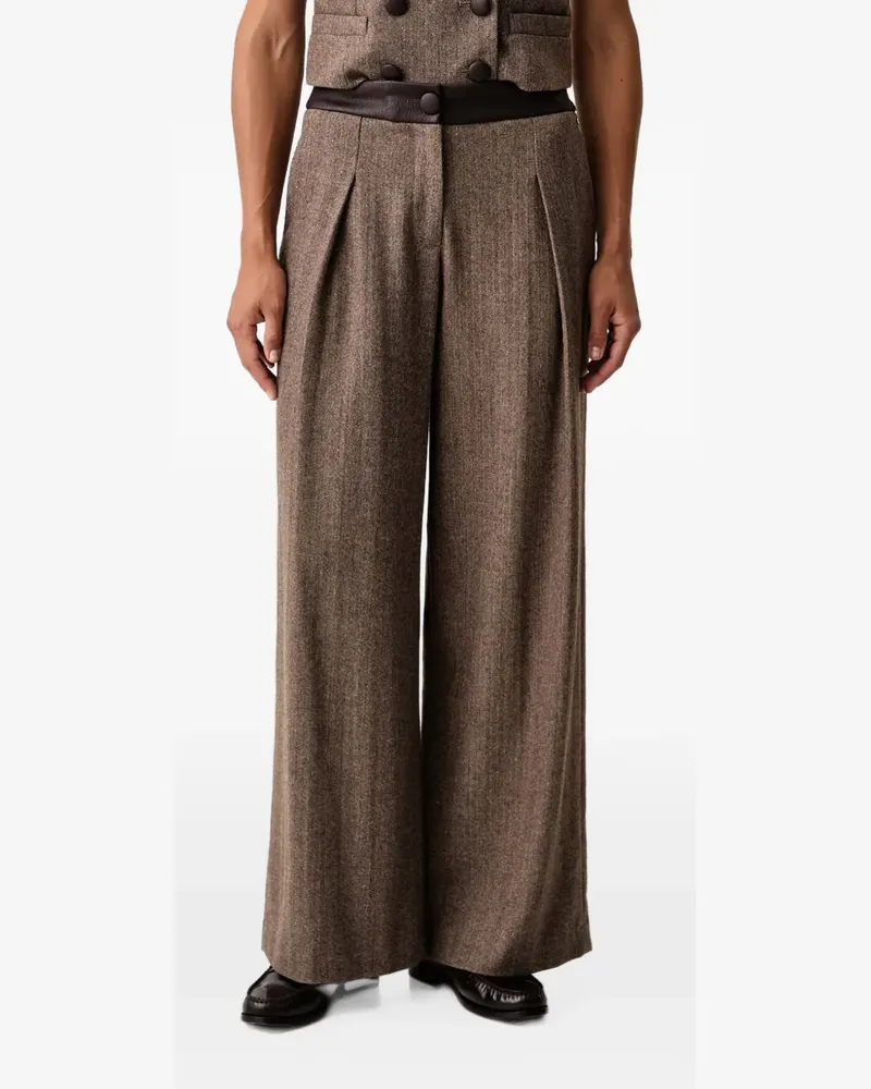Armani Exchange Hose mit Fischgrätenmuster und Lederborte - Braun Braun
