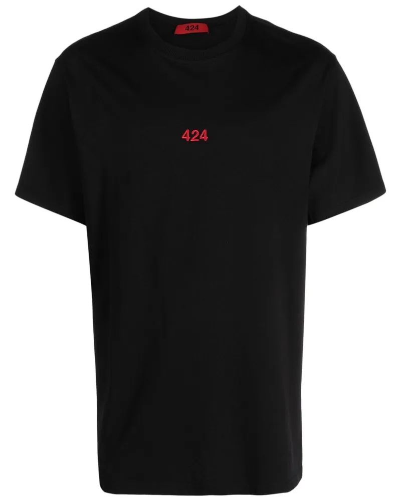 FourTwoFour on Fairfax T-Shirt mit Logo-Stickerei Schwarz