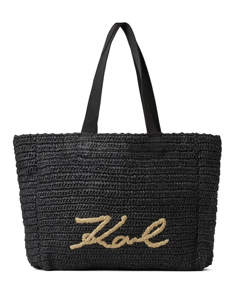 Karl Lagerfeld Signature Strandtasche aus Bast Schwarz
