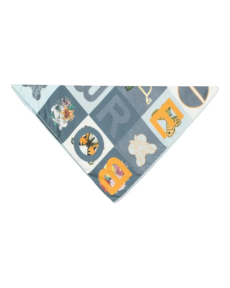 Borbonese floral-print logo-patch scarf - Blau Blau