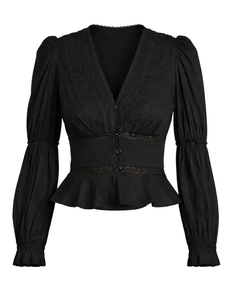 Reformation Meadowlark Bluse mit V-Ausschnitt - Schwarz Schwarz