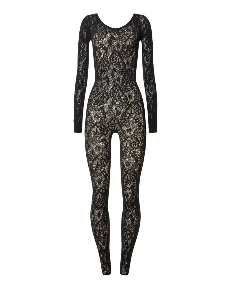 Wolford Infinite Rose Jumpsuit mit Blumenspitze - Schwarz Schwarz