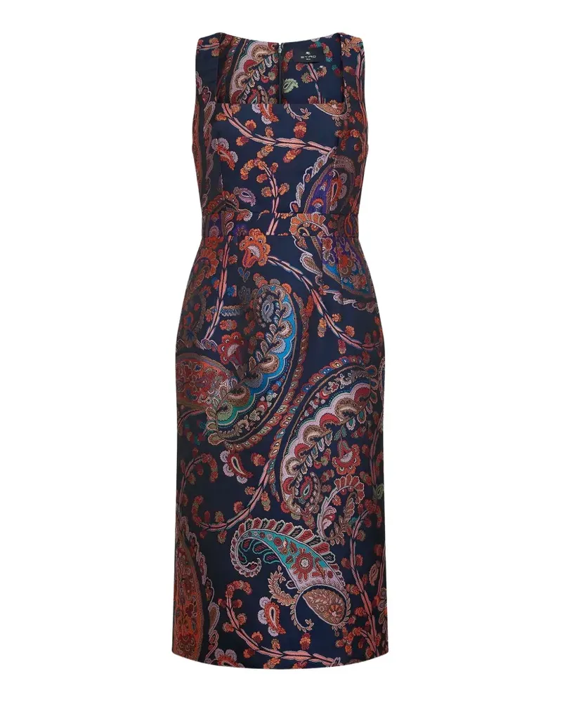 Etro square-neck paisley-pattern dress - Blau Blau