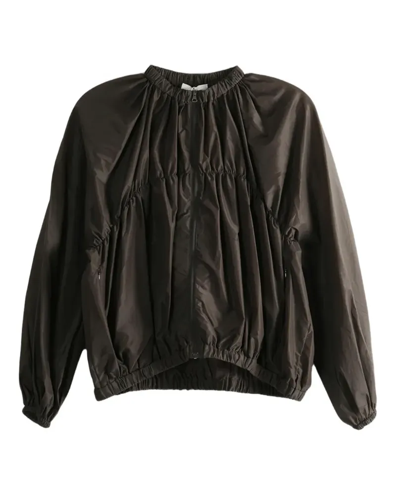 AMOMENTO gathered-detail zip-up jacket - Braun Braun