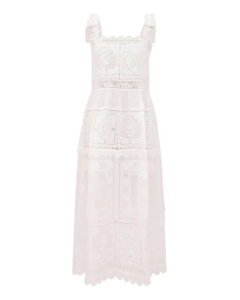 Zimmermann Gestuftes Aster Midikleid aus Guipure-Spitze - Weiß Weiß