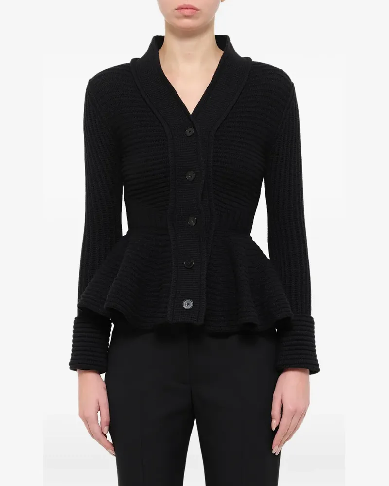 Alexander McQueen Woll-Cardigan mit Schößchen - Schwarz Schwarz