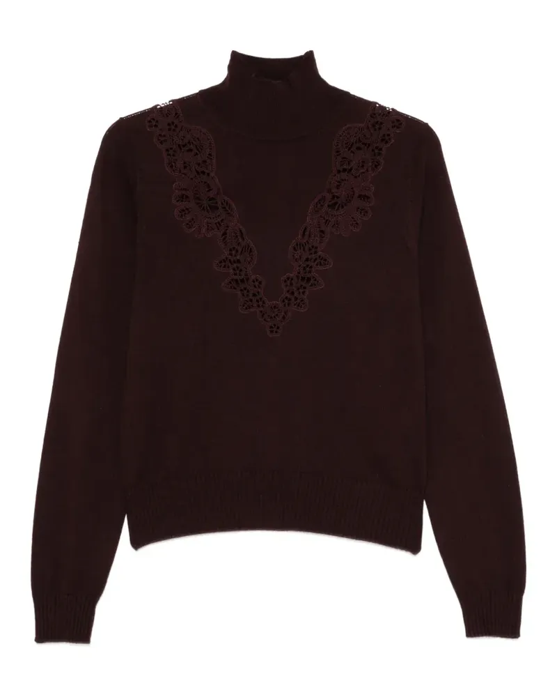 Zimmermann Stehkragen-Pullover mit Häkelbesatz - Rot Rot