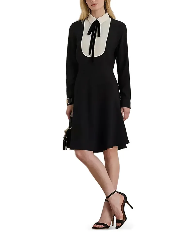 Ralph Lauren Georgette collared bow midi dress - Schwarz Schwarz