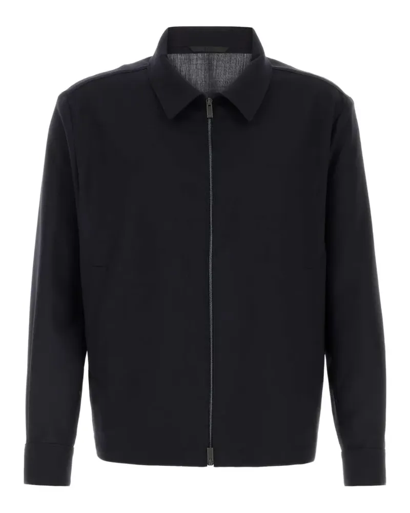 HUGO BOSS relaxed-fit zip-up jacket in patterned virgin wool - Blau Blau