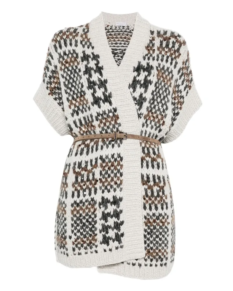 Brunello Cucinelli Gemusterter Cardigan mit Gürtel - Nude Nude