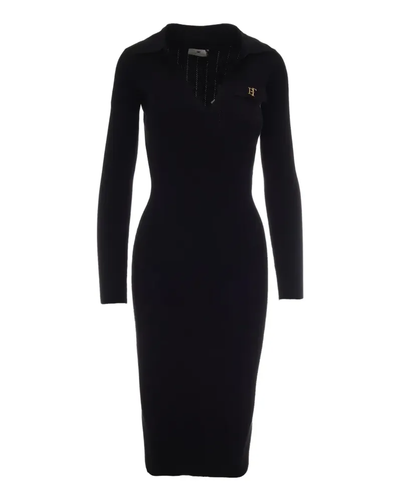 Elisabetta Franchi logo-plaque ribbed-knit midi dress - Schwarz Schwarz