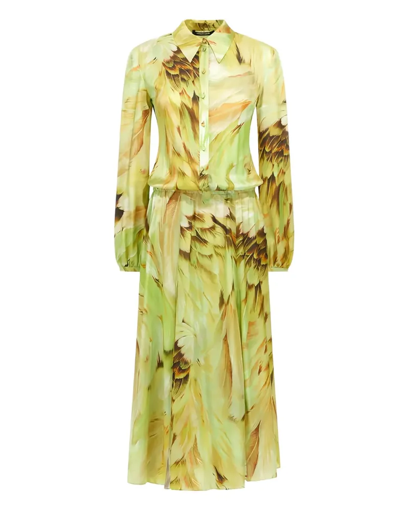 Roberto Cavalli Kleid mit Feder-Print - Grün Grün