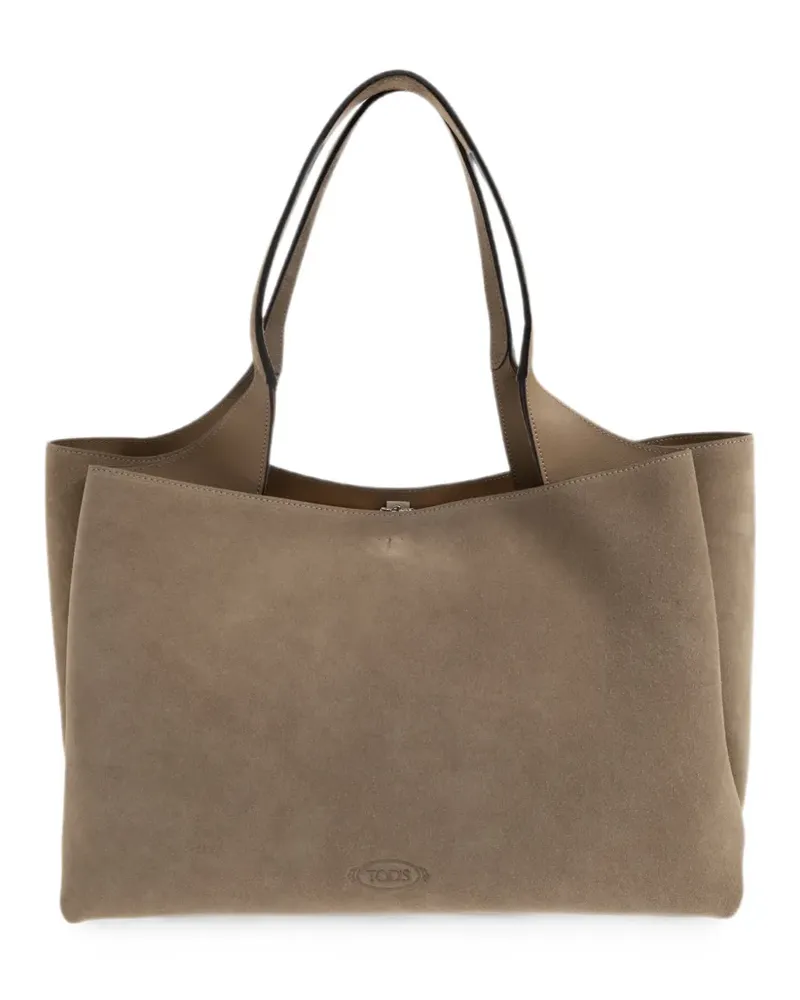 TOD'S calf suede logo-debossed tote bag - Nude Nude