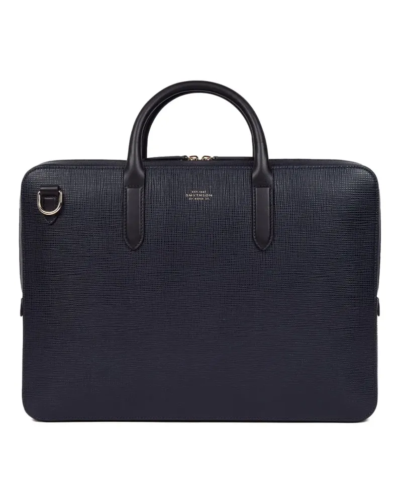 Smythson Große Aktentasche aus strukturiertem Leder - Blau Blau
