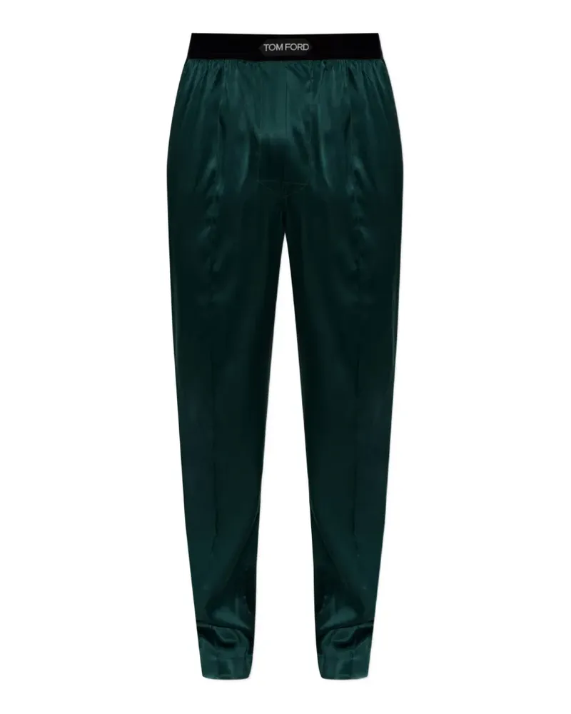 Tom Ford logo-patch silk-blend loungewear trousers - Grün Grün