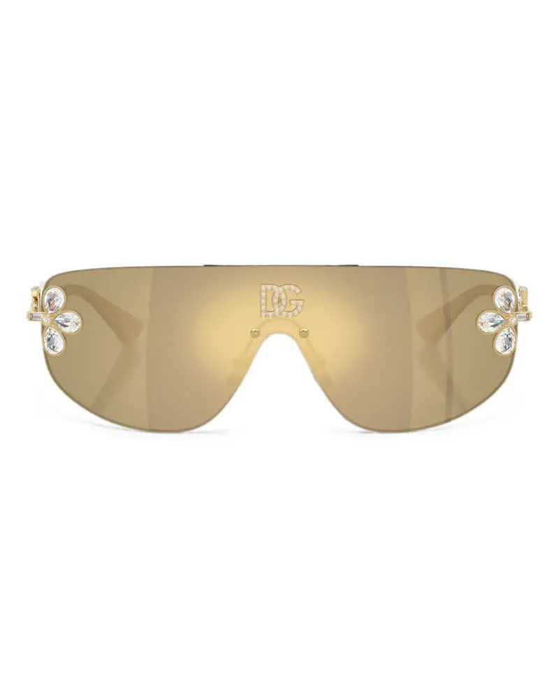 Dolce & Gabbana crystal-embellished logo sunglasses - Gold Gold