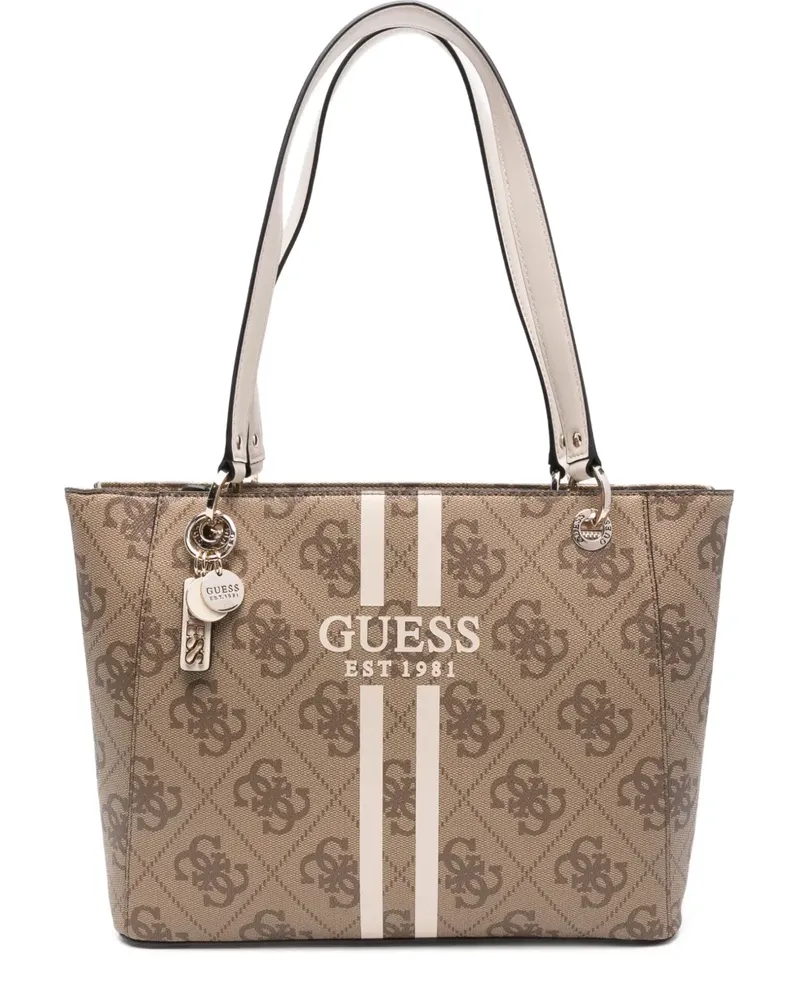 Guess Gestreifte Tote Bag mit Logo-Schild - Nude Nude