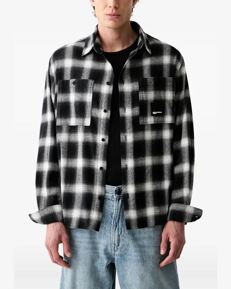 Karl Lagerfeld check-pattern logo-patch shirt - Schwarz Schwarz