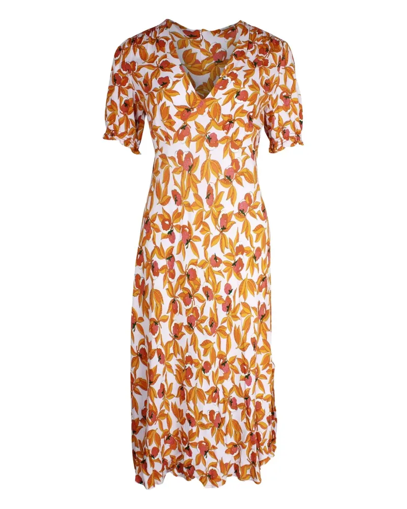 Diane von Furstenberg floral-print puff-sleeve midi dress - Orange Orange