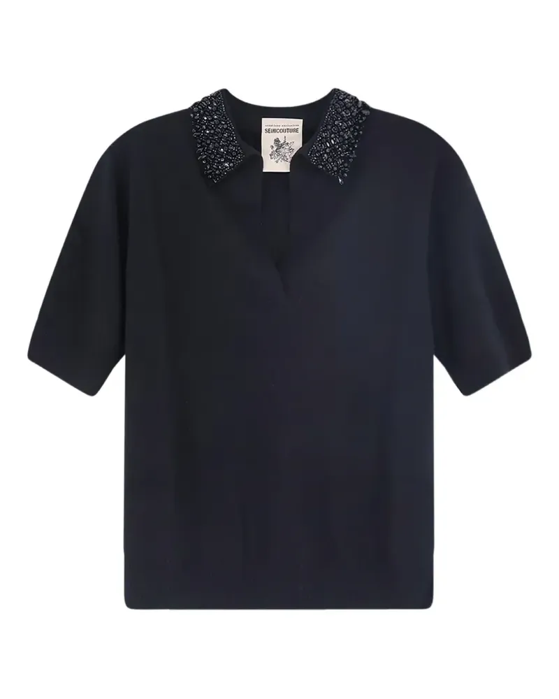 Semicouture Kurzärmeliger Pullover mit Perlen - Schwarz Schwarz