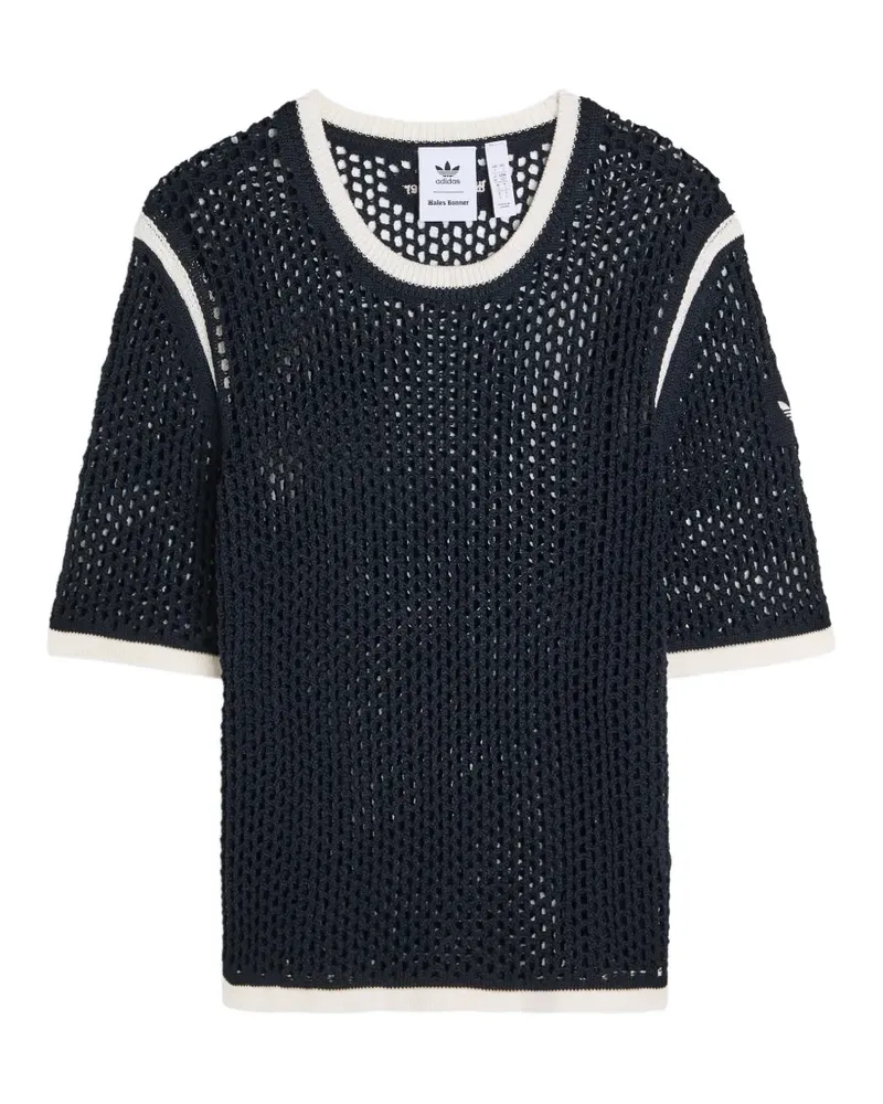adidas x Wales Bonner open-knit contrast-trim T-shirt - Blau Blau