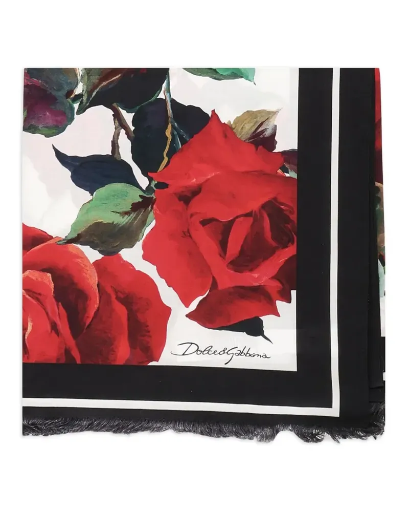 Dolce & Gabbana Fransenschal mit Rosen-Print - Rot Rot