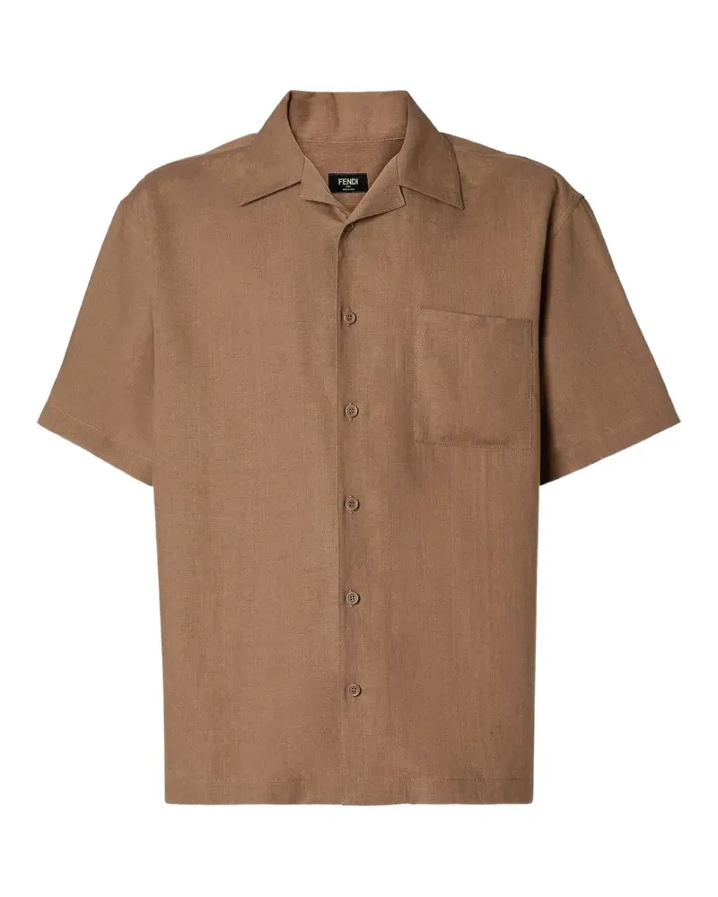 Fendi logo-embroidered linen shirt - Braun Braun