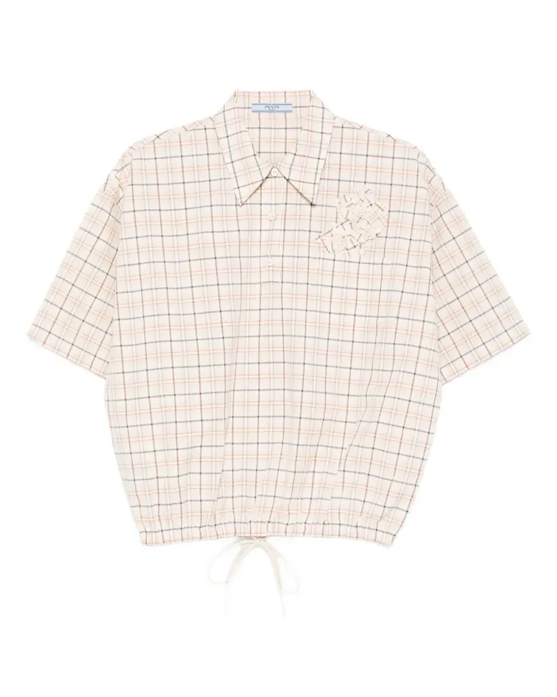 Prada checked floral-appliqué shirt - Nude Nude