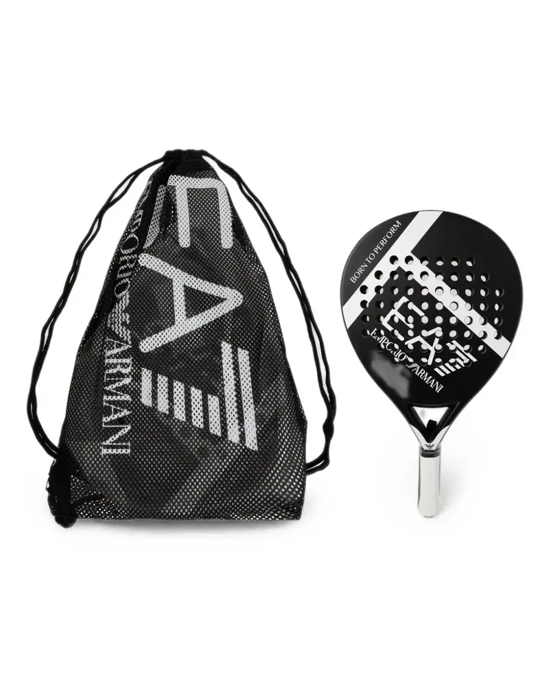 EA7 logo-print paddle racket - Schwarz Schwarz