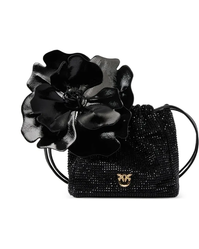 Pinko Schultertasche aus Strassstoff mit Blume - Schwarz Schwarz