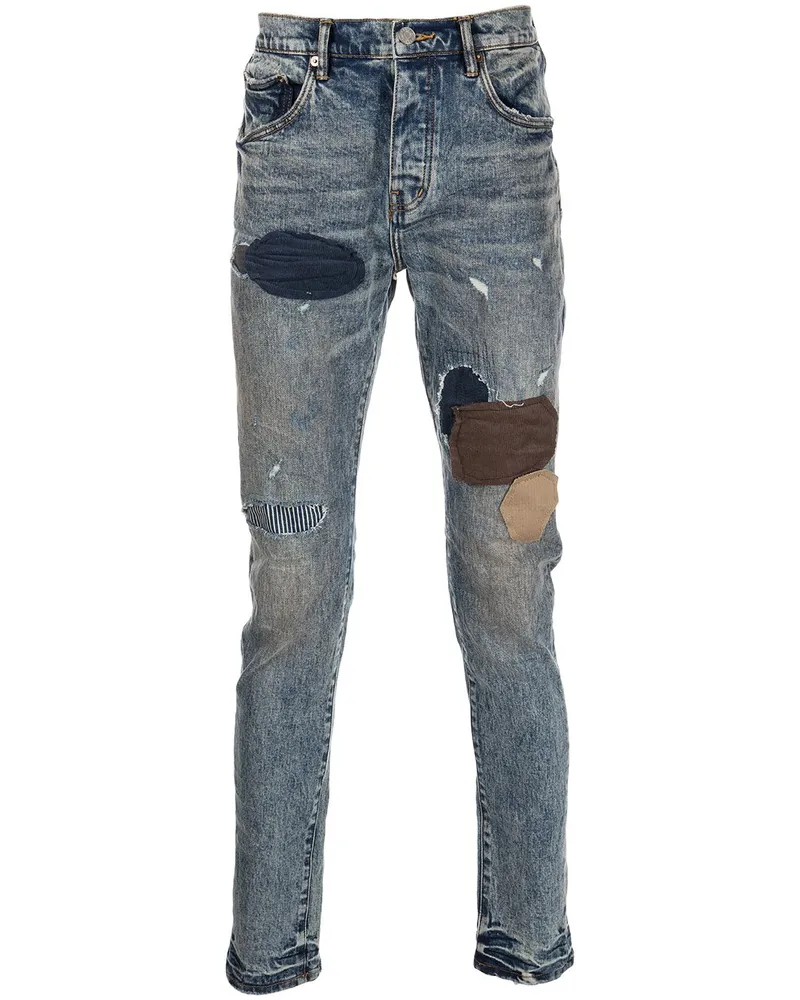 PURPLE BRAND Schmale Jeans im Patchwork-Look - Blau Blau