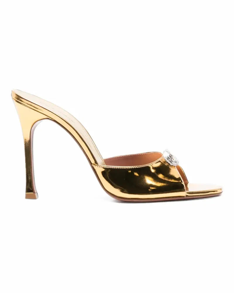 Amina Muaddi Mini verspiegelte Camelia Splipper mit weißer Kristallschnalle - Gold Gold