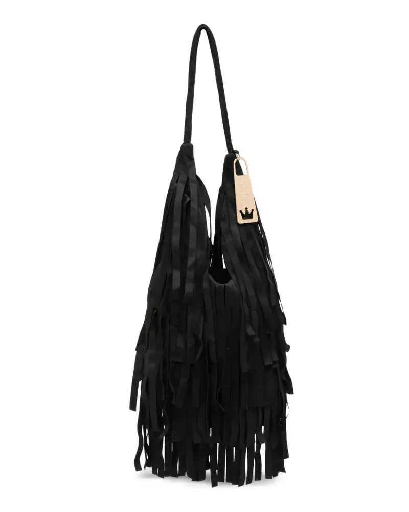 La Milanesa Kleine Aretha Schultertasche mit Fransen - Schwarz Schwarz