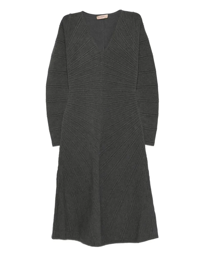 Twin-Set Strukturiertes Strick-Minikleid mit V-Ausschnitt - Grau Grau