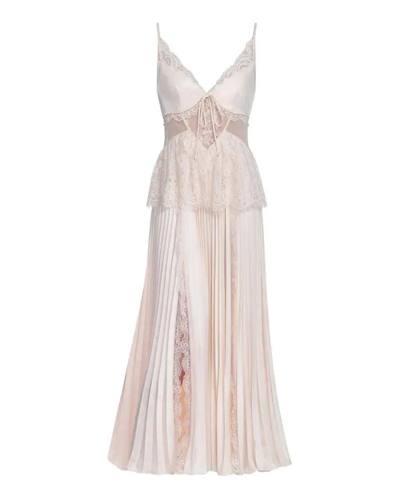 Self-Portrait lace-detail pleated midi dress - Rosa Rosa