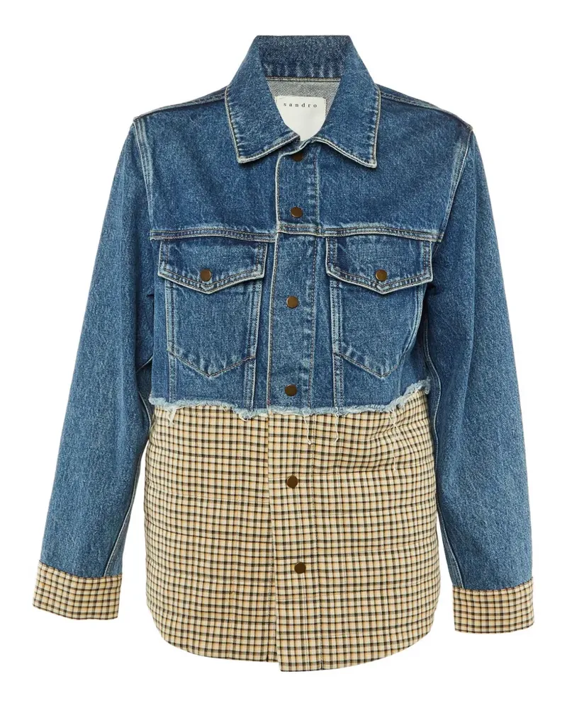 Sandro plaid-panel denim jacket - Blau Blau