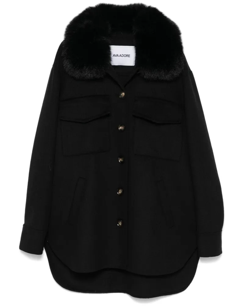 AVA ADORE Mantel mit Kragen aus Faux Fur - Schwarz Schwarz