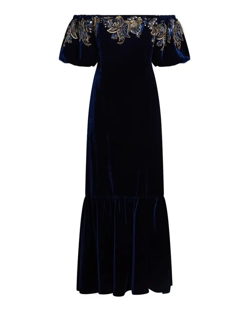 Etro off-shoulder paisley-foliage maxi dress - Blau Blau