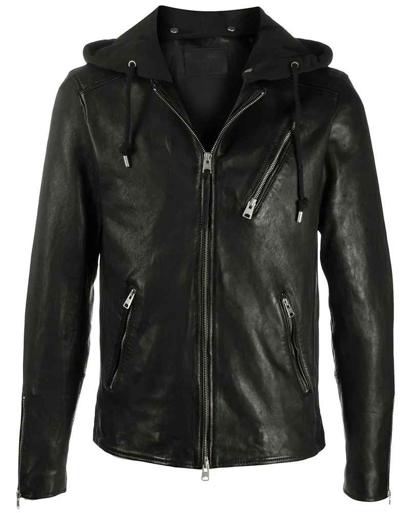 AllSaints Bikerjacke mit abnehmbarer Kapuze Schwarz