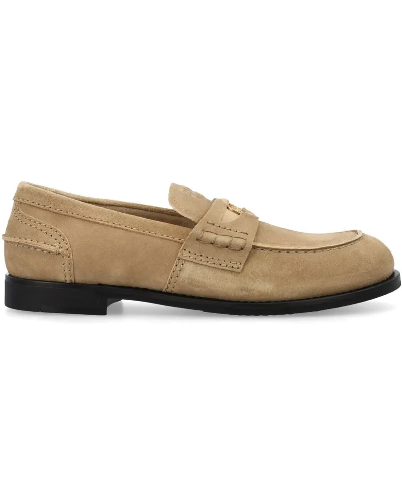 Miu Miu Loafer aus Wildleder mit Logo-Schild - Nude Nude