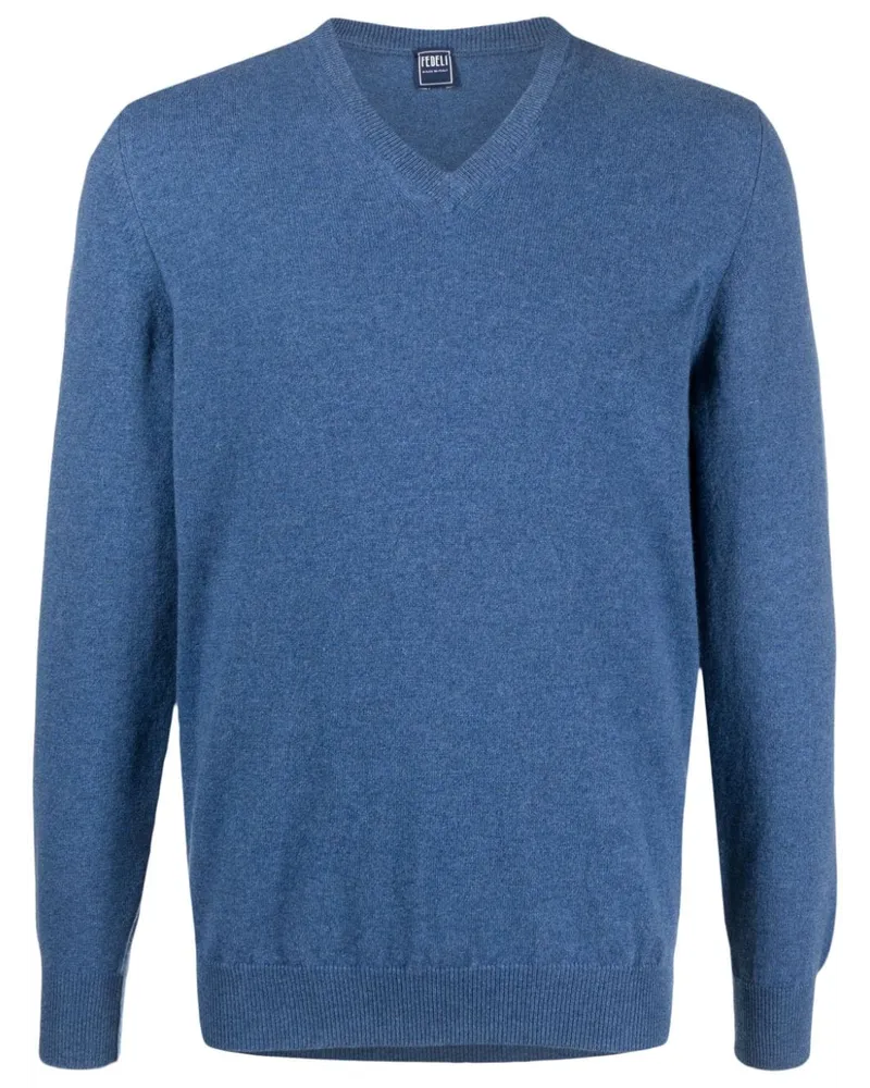 Fedeli Kaschmirpullover mit V-Ausschnitt - Blau Blau