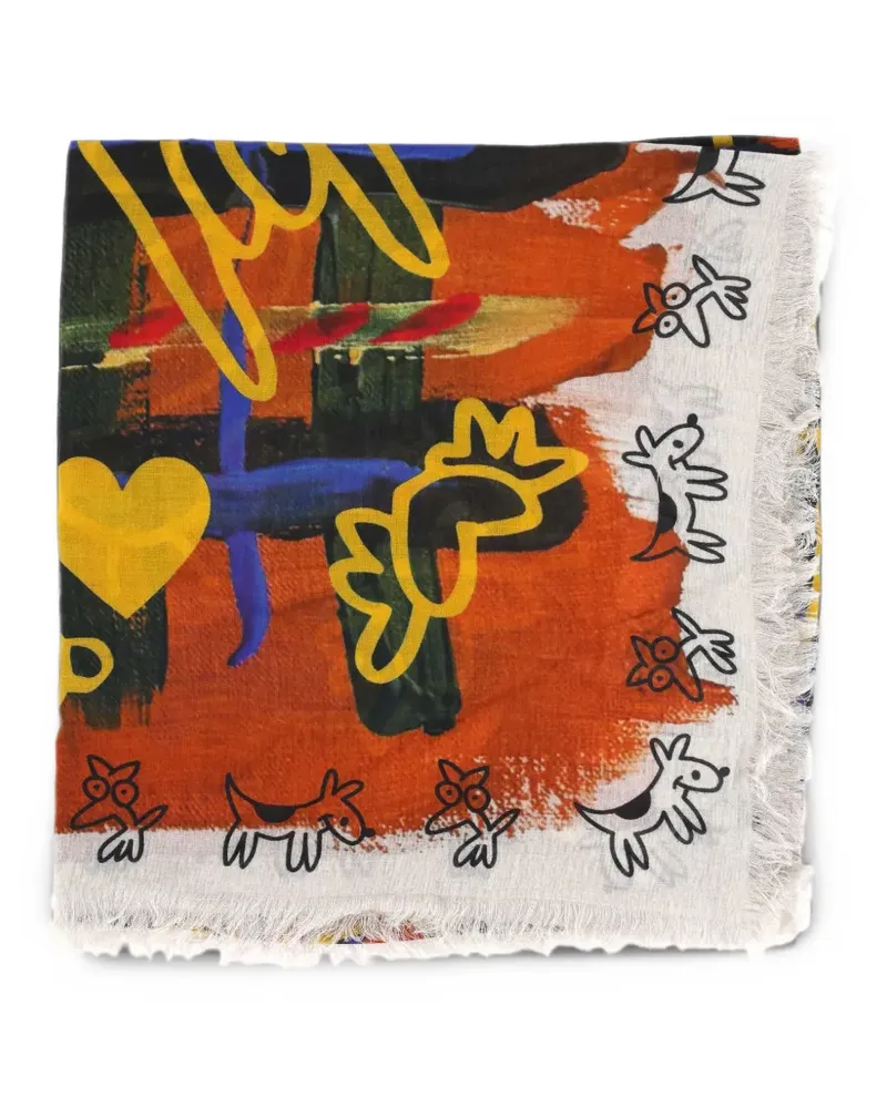 Destin graphic-print frayed scarf - Orange Orange