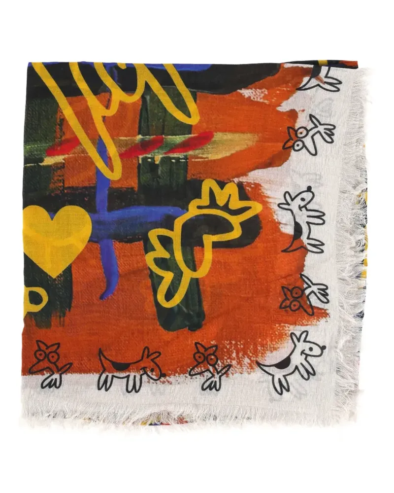 Destin Ausgefranster Schal mit Print - Orange Orange