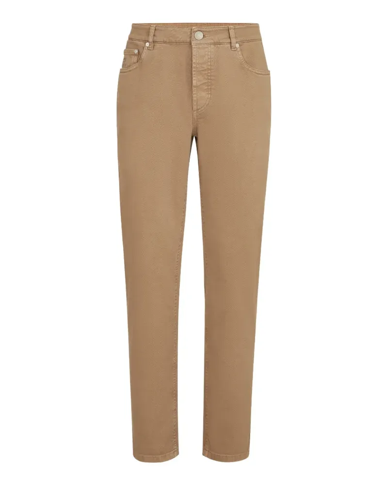 Brunello Cucinelli garment-dyed comfort lightweight denim traditional fit five-pocket trousers - Nude Nude