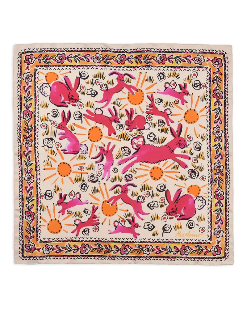 Moschino Schal mit Blumen- und Hasenprint - Nude Nude