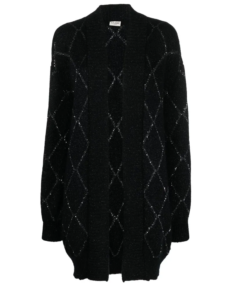 Saint Laurent Strickmantel mit metallischen Nähten - Schwarz Schwarz