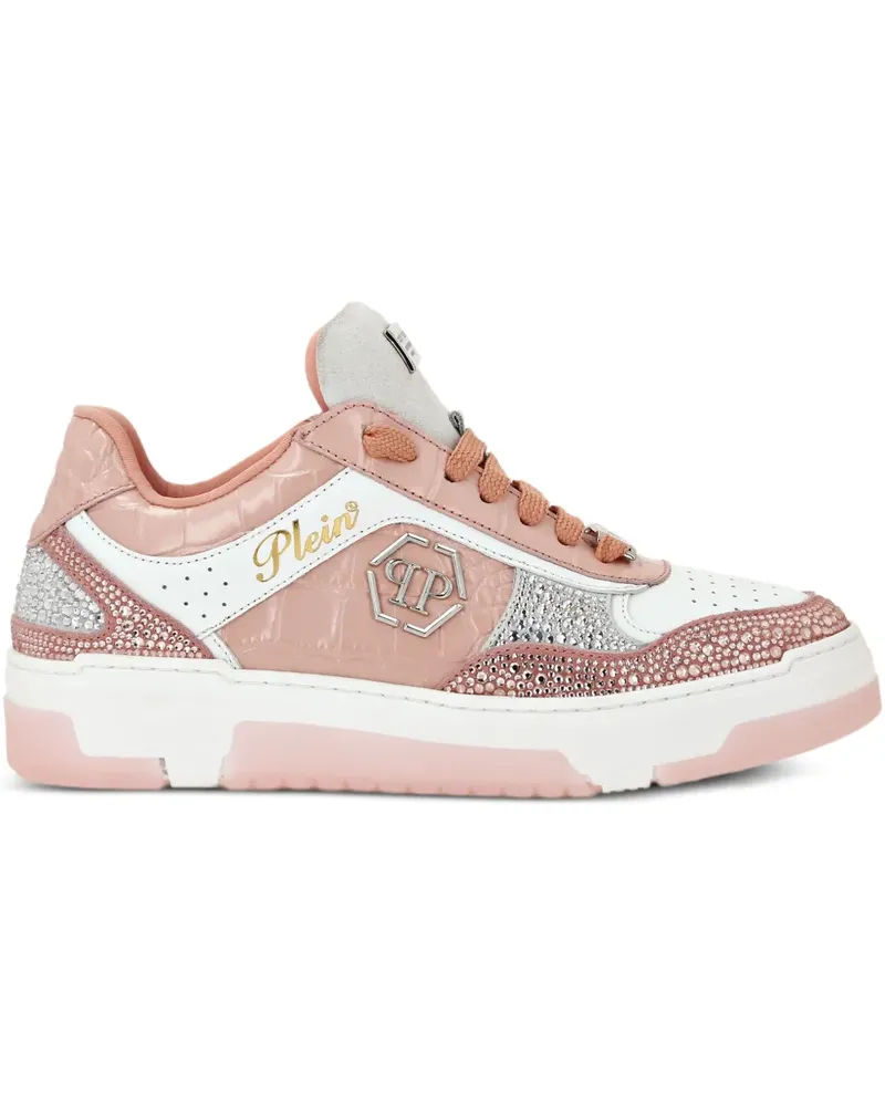 Philipp Plein Kristallverzierte Sneakers mit Kroko-Prägung - Rosa Rosa