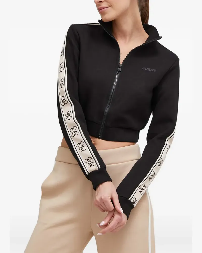 Guess logo-tape cropped jacket - Schwarz Schwarz