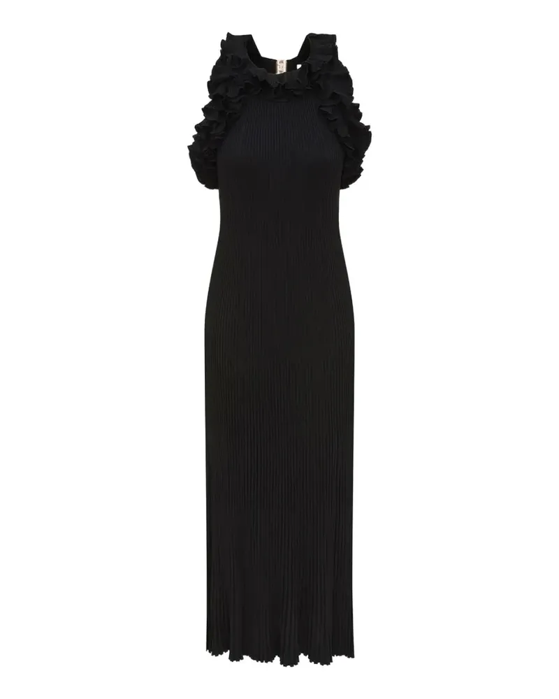 Zimmermann Luna ruffle-trimmed ribbed-knit midi dress - Schwarz Schwarz