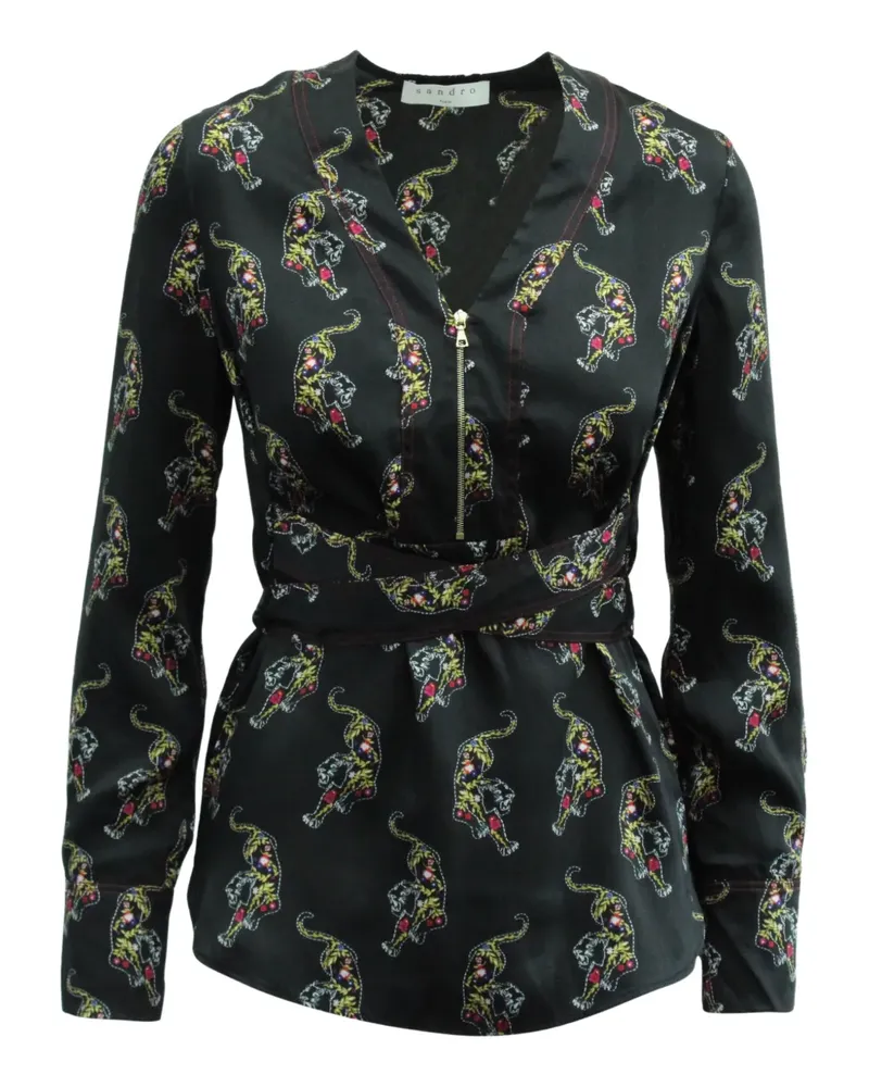 Sandro Aya tiger-print half-zip blouse - Schwarz Schwarz